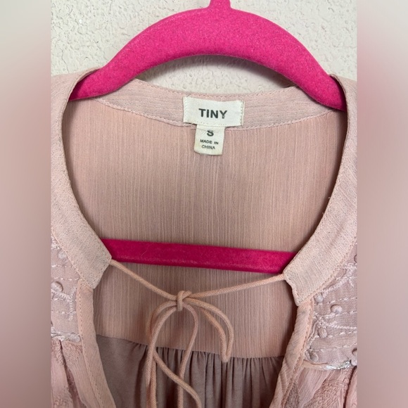 Tiny Anthropologie Blush Pink Embroidered Chiffon Long Sleeve Peasant Blouse S - Picture 5 of 12